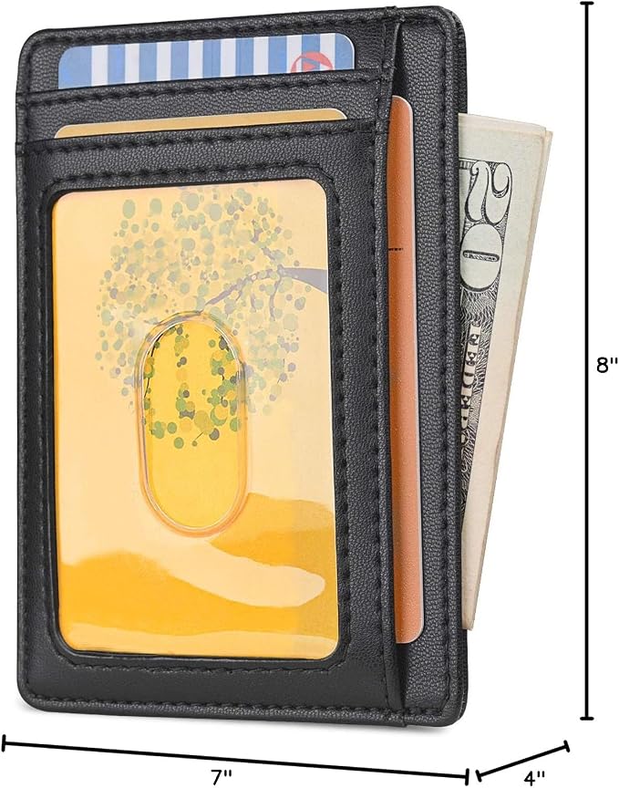 Buffway Slim Minimalist Front Pocket RFID Blocking Leather Wallets for Men and Women - Sand Black - Image 6