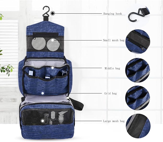 Travel toilet bag is used to store toiletries, Suitable for short-term travel use hanging toilet bag (Navy blue) - Image 3