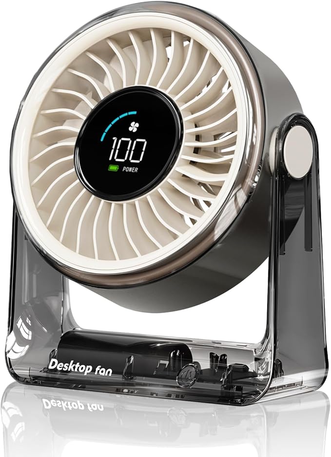 Desk Fan USB Rechargeable, Portable Small Desktop Fan with 6 Speeds Digital Display, 360° Rotation Quiet Table Fan, 4000mAh Battery Powered Fan for Bedroom Home Office Travel, White by DULUDULU