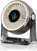 Desk Fan USB Rechargeable, Portable Small Desktop Fan with 6 Speeds Digital Display, 360° Rotation Quiet Table Fan, 4000mAh Battery Powered Fan for Bedroom Home Office Travel, White by DULUDULU