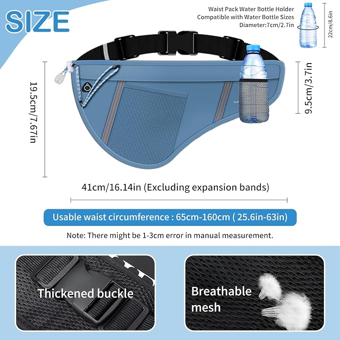 SooGree Men Women Sports Running Waist Bag, Waterproof Fanny Packs with Adjustable Belt, Waist Fanny Pack Bag with Water Bottle Holde for Running Hiking Walking Biking - Image 2
