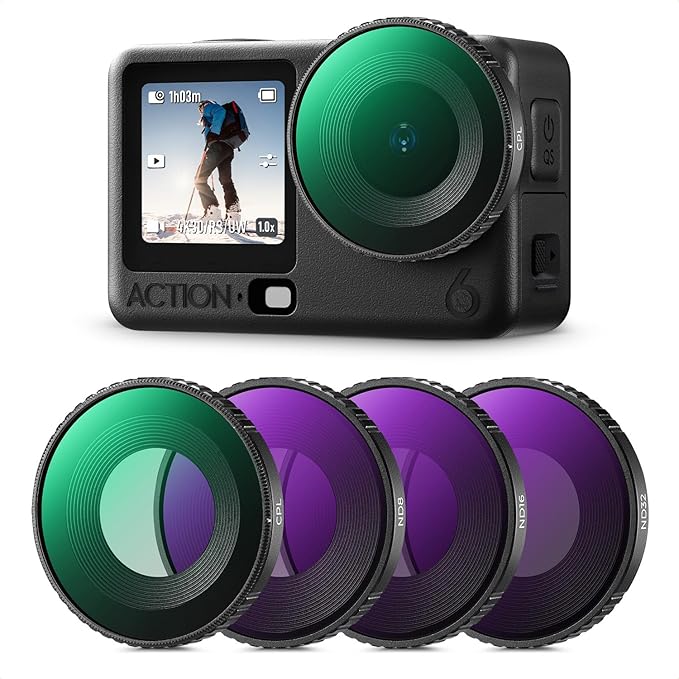 K&F CONCEPT ND Filter Kit for DJI Osmo Action 6, CPL ND8 ND16 ND32 | 4 Pack Screw On Polarizing Neutral Density Filters HD Optical Glass/Multi-Coated Action Camera Accessories, FD141 by KFCONCEPT
