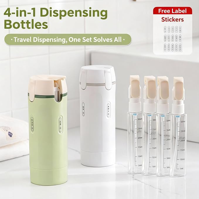 4 in 1 Travel Dispenser Bottle,4 Pack 30ML Travel Bottles for Toiletries, Leak Proof Travel Size Containers (White, OneSize) - Image 9
