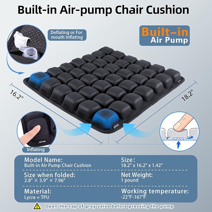 Inflatable Sonndur Travel Seat Cushion, Built-in Air Pump Car Airplane Chair Cushion for Long Flight Driving Sitting, Office Chair Wheelchair, Pressure Sore Relief, for Sciatica,Coccyx & Buttock SC01 - Image 2