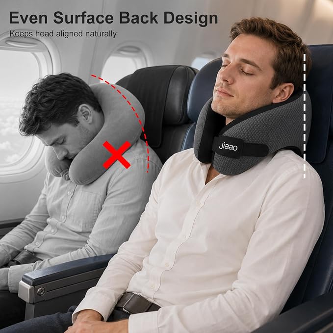 Ergonomic Travel Pillow,100% Memory Foam Travel Neck Pillow for Airplanes | 360° Neck & Chin Support Airplane Pillow For Long Flights,Airplane Travel Essentials With 3d Eye Mask, Earplugs,Carry Case - Image 5