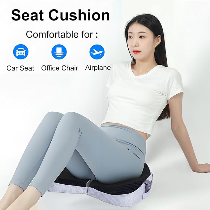 Travel Cushion Airplane Seat, Small Foldable Hemorrhoid Pillow | Compact Airplane Memory Foam Seat Cushion For Long Flights, Travel Essentials For Comfort, Sciatica Pain Relief - Image 7