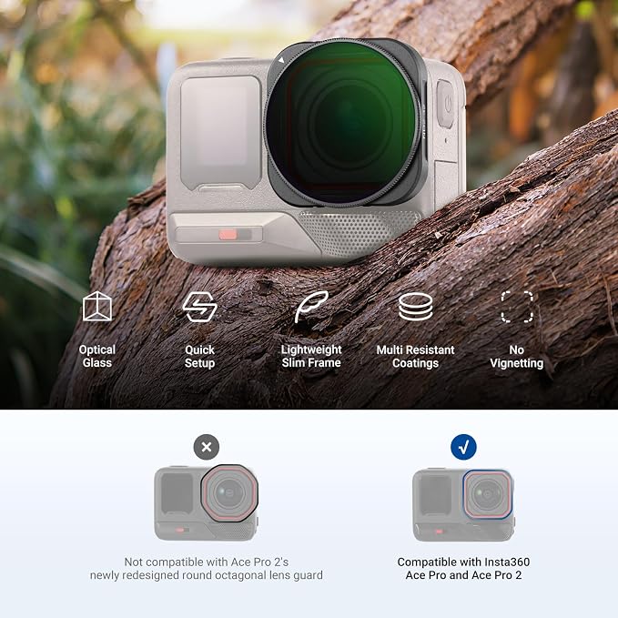 NEEWER Variable ND Filter Compatible with Insta360 Ace Pro Insta 360 Ace Pro 2, ND2-32 Action Camera Lens Accessories, NOT Compatible with Updated Version Redesigned Round Octagonal Lens Guard, FL-C23 - Image 2