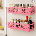 OYEFLY Pink Heart Magnetic Spice Rack for Refrigerator, Metal Magnetic Shelf Basket, Cute Fridge Organizer and Storage, Pink Kitchen Accessories for Spice Storage, Cabinet or Laundry Room (2) by OYEFLY