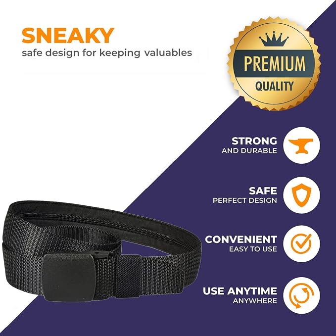 Security Money Belt with Hidden Money Pocket - Nylon Tactical Belt for Men & Women with Nonmetalic Buckle - Security Money Belt for Valuables, Cash, Passport - Cashsafe Anti-Theft Wallet Size Medium - Image 3