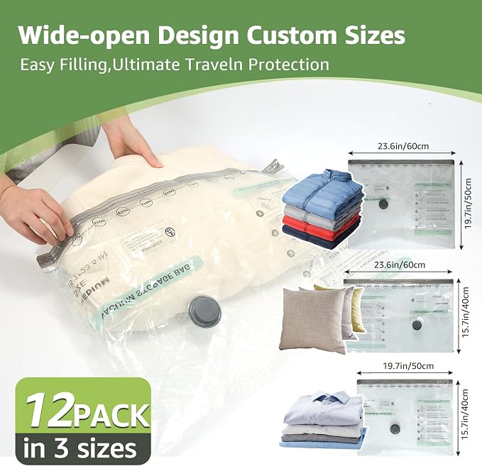 9+3 Packs Vacuum Bags for Travel with Rechargeable air Pump, 3 Sizes Vacuum Seal Bags for Clothing, Space-Saving Compression Storage Bags for Travel & Closet Organization - Image 4