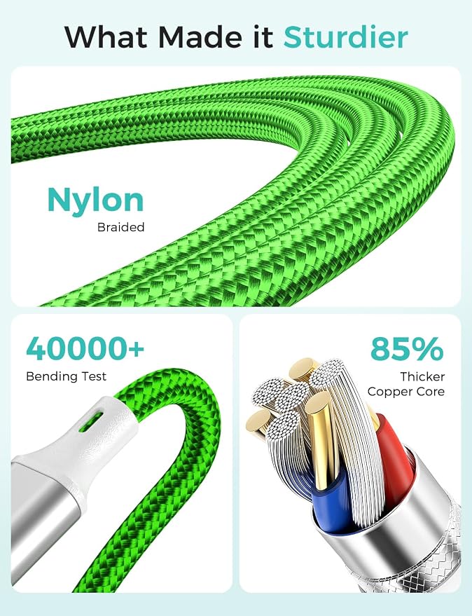 2Pack Multi Charging Cable for Apple Watch Charger 4 in 1 Travel Essentials RV Camping Essentials USB C/L/Micro Compatible with iWatch Series 11-1/iPhone 17/16/15/Android Airplane Gadgets-4FT/Green - Image 4
