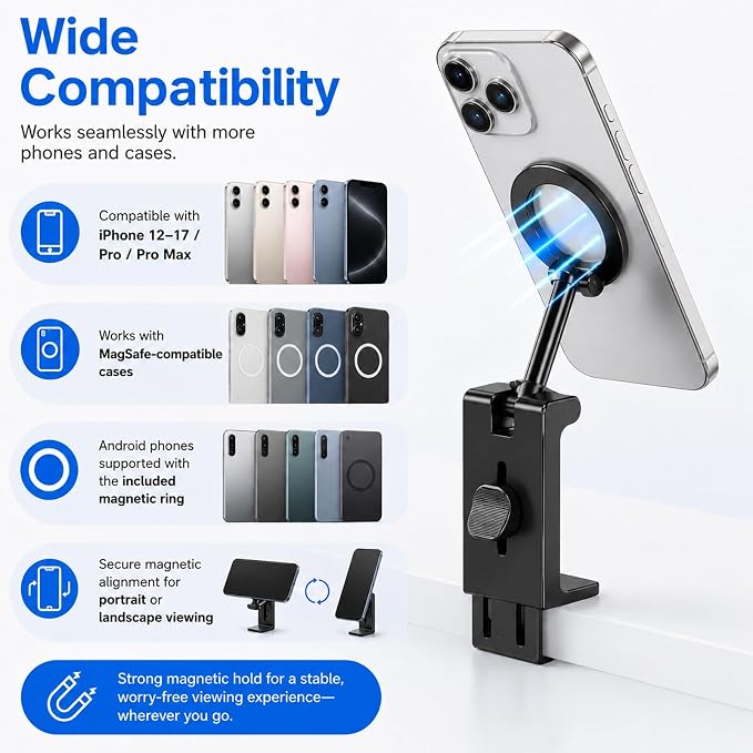 Airplane Phone Holder 360 Travel Stand | For Airplane Trains and Travel, Ultra Strong Magnetic Mount with 20 N55 Magnets, 360° Rotation, Compact for Carrying - Image 3