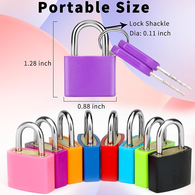 8 Pcs Suitcase Locks with Copper Keys Protect Your Belongings with Febwind's Set of 8 Mini Padlocks Multicolor Durable Locks for Suitcases Backpacks Boxes Cabinet and Laptop Bags - Image 2