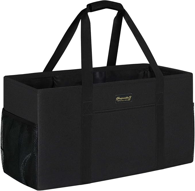 GhvyenntteS Extra Large Utility Tote Bag, Stand Up Utility Tote with Metal Wire Frame & Hard Bottom Board, Reusable Grocery Bags With Handles, Extra Large Beach Bag, Collapsible Car Tote by GhvyenntteS