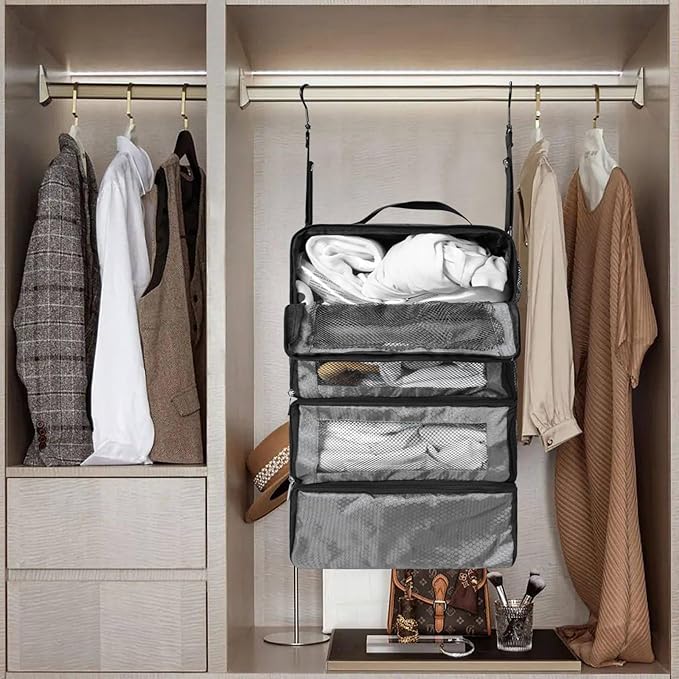 Olosar Suitcase Organizer, Travel Luggage Organizer Portable Hanging Travel Shelves Collapsible Hanging Packing Cubes for Carry on Suitcase - Image 7