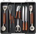 Aujen Silverware Drawer Organizer, Adjustable Utensil Cutlery Tray | Expandable Kitchen Organizer for Forks Knives, Multipurpose Kitchen Storage, Apartment Essentials, Black, X-Large by AUJEN