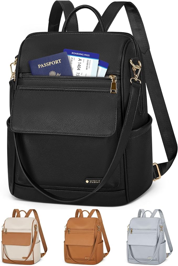 NUBILY Backpack Purse for Women Leather Anti-Theft Mini Backpack Fashion Designer Handbag Convertible Travel Bag Ladies Shoulder Bags, Black by NUBILY