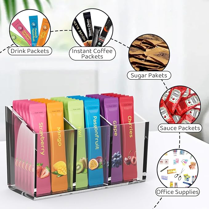 Drink Packet Organizer, Magnetic Water Packet Organizer for Fridge, Premium Acrylic Drink Mix Holder Container with 3 Compartments for Kitchen Organizers and Storage - Image 4