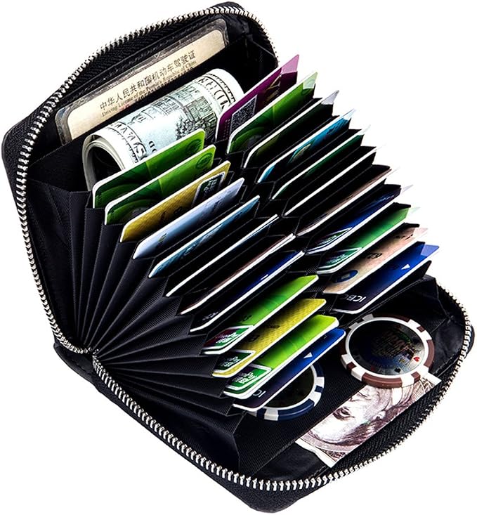 RFID Blocking 24 Slot Credit Card Holder Wallet Real Leather Multi Card Organizer Wallet with Zipper by boshiho