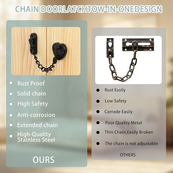 Alise Door Chain Lock, Matte Black Adjustable Child Proof Security Door Lock for Apartment | Stainless Steel Chain Door Lock,Heart-Shaped Design Press-To-Unlock Heavy Duty Chain Lock For Barn Bedroom & Travel - Image 7