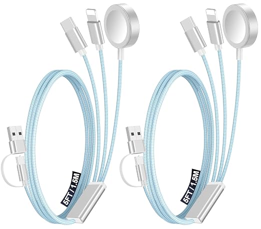 2Pack Travel Essentials for Apple Watch Charger,3-in-2 Multi Charging Cable | Cruise Vacation Camping Essentials for iPhone Charger,Type C/Lightning for iWatch,iPhone 17-12,Xbox Series X&S-5FT Blue by Accessoriesforphoneandelectricproducts
