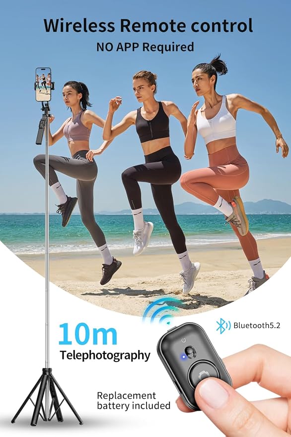 Selfie Stick, Phone Tripod 71" Stand 360 Rotation with Detachable Phone Holder & Wireless Remote, Compatible with All Cell Phones, Camera for Content Creator Vlog Live Stream Video Record - Image 4