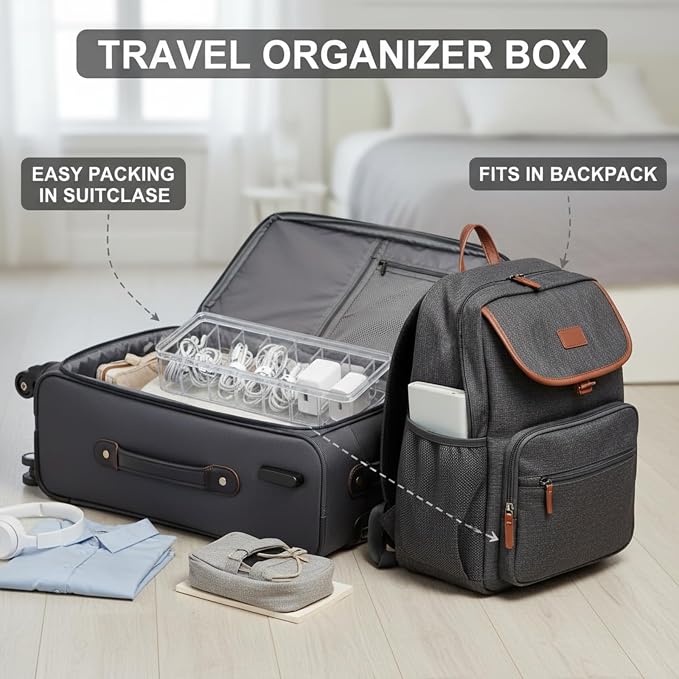Tatuo 4 Pcs Cord Organizer for Drawer Desktop, Cable Organizer Box with 8 Compartments and Wire Ties, Plastic Charger Storage with Lid, Electronics Case for Home Office Accessories (Small,Clear) - Image 6