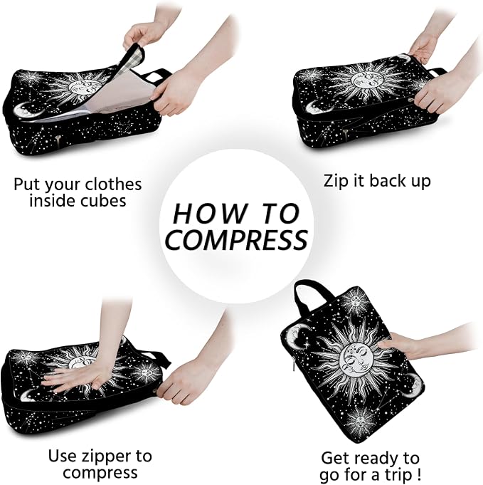 6 Pcs Compression Packing Cubes Waterproof Suitcase Travel Bag Luggage Backpack Organizer Travel Cubes for Packing-Gothic Style - Image 5