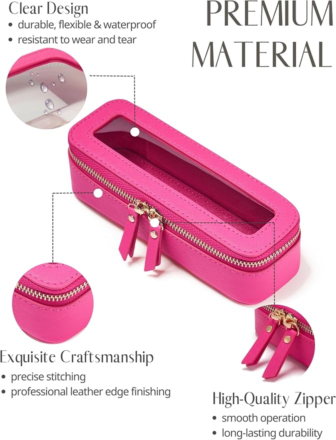 Slim Makeup Brush Bag Travel Clear Toiletry Bag for Women Cute Make Up Bag for Traveling Cosmetic Bag Organizer Waterproof Tansparent Beauty Makeup Case Hot Pink - Image 3
