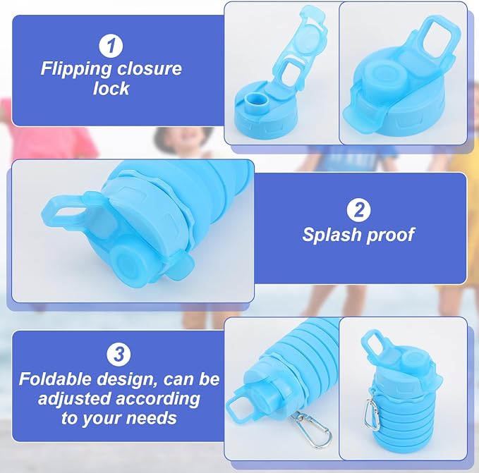 5 Pack Foldable Water Bottles, 16 oz Silicone Reusable Foldable Water Bottle, Portable Leak Proof Travel Sports Bottle with Metal Clip for Camping Hiking Gym, Colorful - Image 3