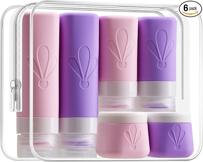 INSFIT travel bottles for toiletries 6 Pack, Leak proof Travel Size Toiletries Containers with toiletry bag, Squeezable Silicone Bottles & Cream Jars, Travel Essentials BPA-Free set for Shampoo by INSFITPortableTravelBottles