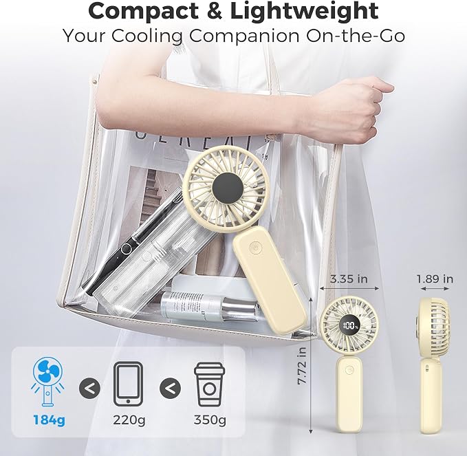 Handheld Fan Foldable, 5000mAh Rechargeable Hand Fans with Powerful Cooling, 4 Speeds, LED Display, Portable Fan for Travel,Concerts,Makeup,Lash,Outdoor Events,Gifts Women - Image 6