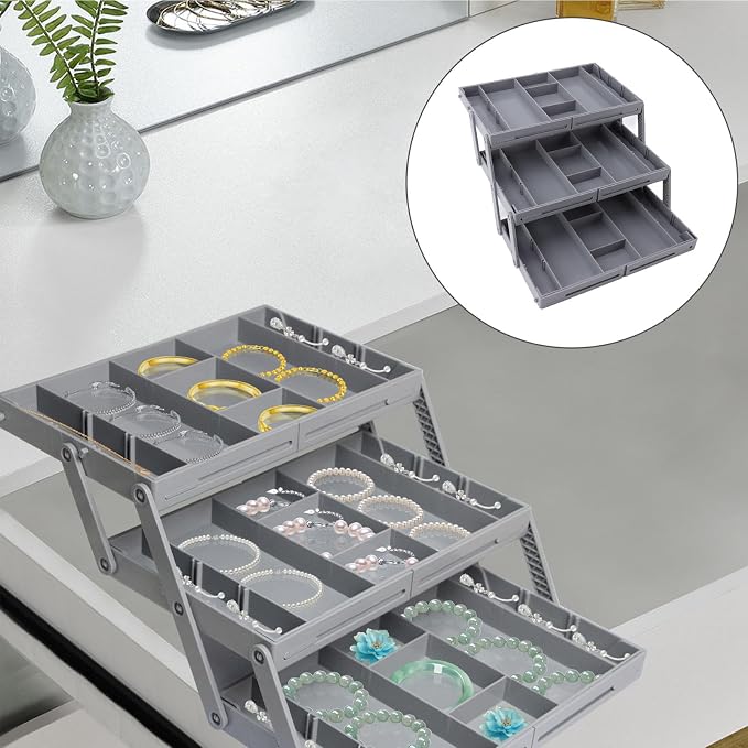 Drawer Organizer, Expandable Foldable Versatile Bathroom and Vanity Desk Drawer Organizer Trays, Plastic Storage for Makeup, Bedroom, Jewelry, Kitchen Utensils and Office (3 - Image 9