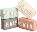 Preppy Makeup Bags Chenille Letter Stuff Bag Nylon Cosmetic Pouch Cases with Zipper for Women Travel Toiletry(Soft Color,Soft,4 Pcs) by Cunno