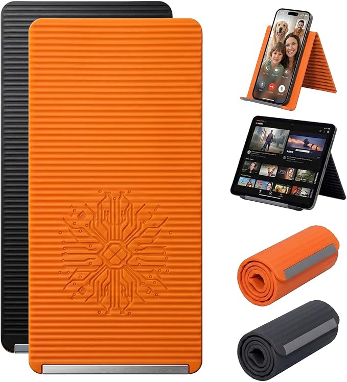 2PCS Portable Foldable Silicone Aluminum Phone Holder, Orange&Black | 2026 New Flexible Silicone Phone Stand, Adjustable Non-Slip Airplane Phone Holder for Tablet, Travel, Office Desk, Treadmill by Customer-FocusedExcellent