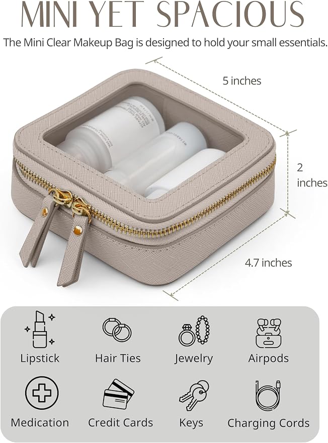 Clear Makeup Bag Travel Cosmetic Case Toiletry Bag with Zipper Make Up Organizer Traveling Compact Car Bag Stone Mini - Image 4