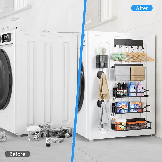 Multifunctional Magnetic Shelf for Washing Machine, Refrigerator, Microwave, and Any Metal Surface, Powerful Magnetic Shelves Include Magnetic Paper Towel Holder, Unique Hollow Design (8 pcs - Black) - Image 5