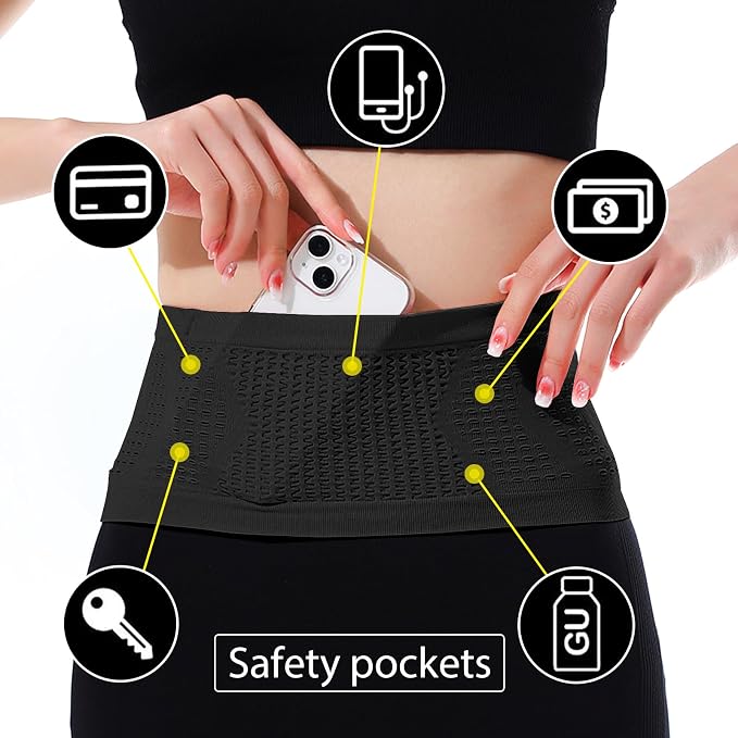 Slim Running Belt, No-Bounce Hidden Waist Pack with 360° Opening for Soft Flask, Cellphones, Keys or Gels, Black, Large - Image 4
