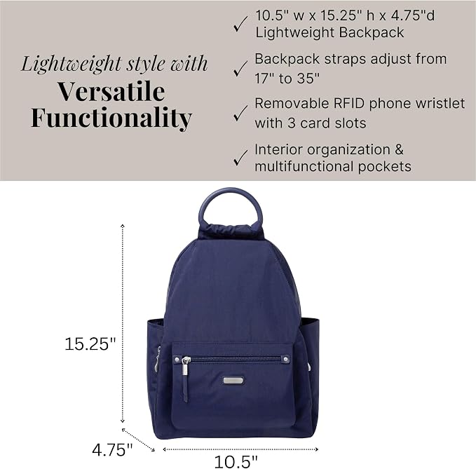 Baggallini Womens With Rfid Phone Wristlet All Day Backpack, Navy, One Size US - Image 5