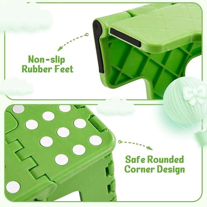 Folding Step Stool 9 Inch for Kids and Adults, 300 lbs, Green | Lightweight Plastic Small Foldable Step Stool with Handle, Non-Slip, for Kitchen, Bathroom, Bedroom and Closet - Image 6