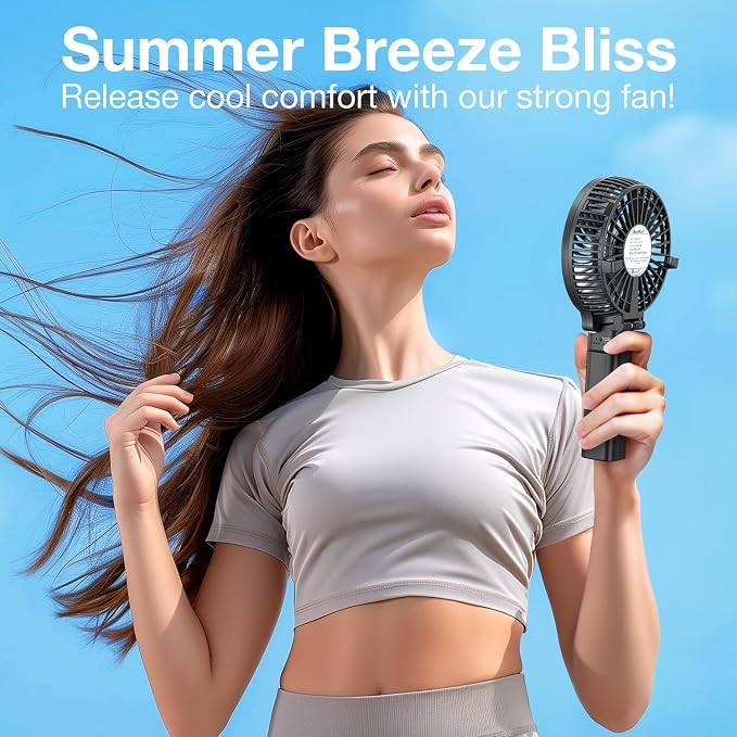VersionTECH. Portable Handheld Fan, Powerful+Durable+180° Foldable, Mini Hand Fans with USB Rechargeable Battery Operated Cooling Accessories for Personal Use, Travel, Office Black - Image 4