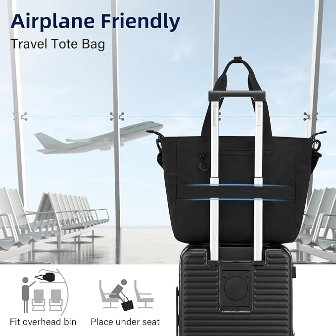 HanTrip Large Laptop Tote Bag with Luggage Sleeve for Travel Work, Black | 16.5 Inch Laptop Sleeve, 31L Zippered Tote Bags, Water Resistant, Water Bottle Pocket, Detachable Adjustable Shoulder Strap - Image 6