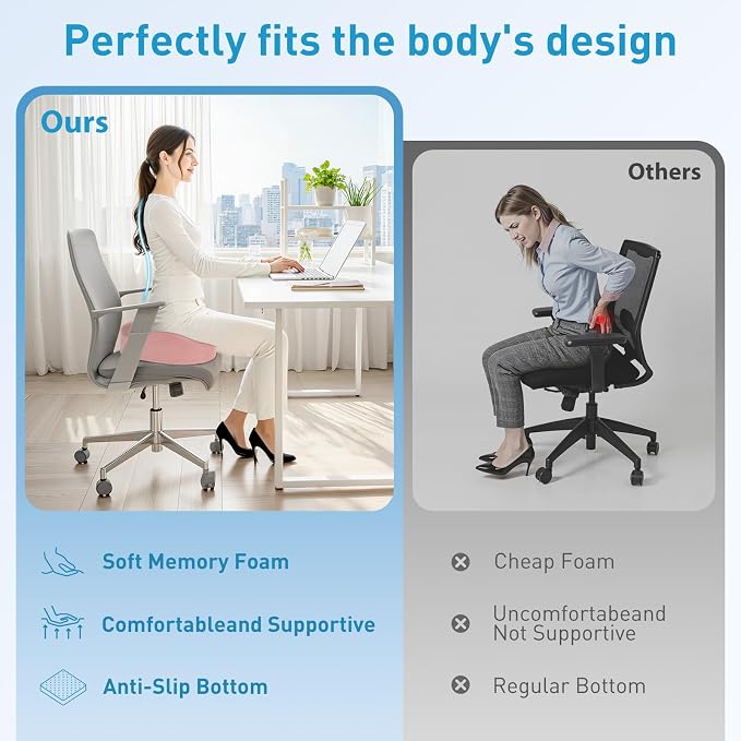BlissTrends Extra Thick Seat Cushion for Office Chair & Car Seat, Pink | Tailbone & Sciatica Relief, Ergonomic Support, High-Density Memory Foam, Comfort for Extended Sitting - Image 7