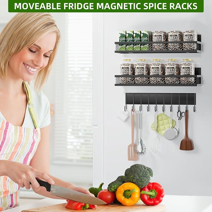 Magnetic Spice Rack for Refrigerator, 3 Pack Magnetic Shelf for Refrigerator, Movable Magnetic Basket is Used for Side Storage in Ovens, Microwaves, or Washing Machines - Image 7