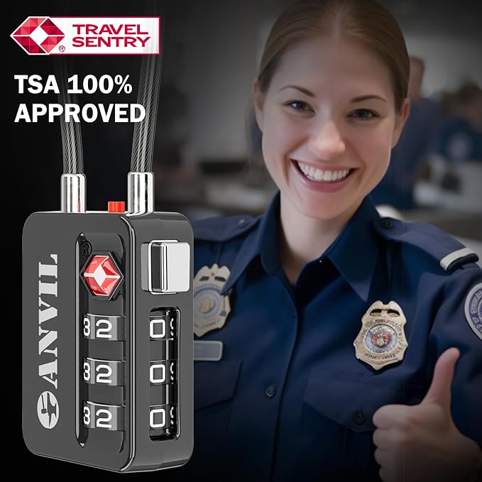ANVIL TSA Locks for Luggage with Search Alert: Durable Cable Combination Locks, TSA Approved - Secure Travel Locks for Suitcases, Backpacks & Gun Cases (2, Black) - Image 2