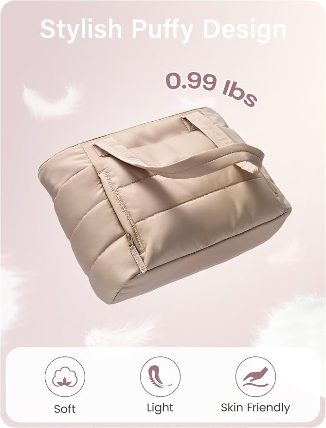 Uselike Tote Bag for Women with Zipper, Quilted Puffer Tote Bag with Compartments, Lightweight Puffy Work Bags for Women - Image 7