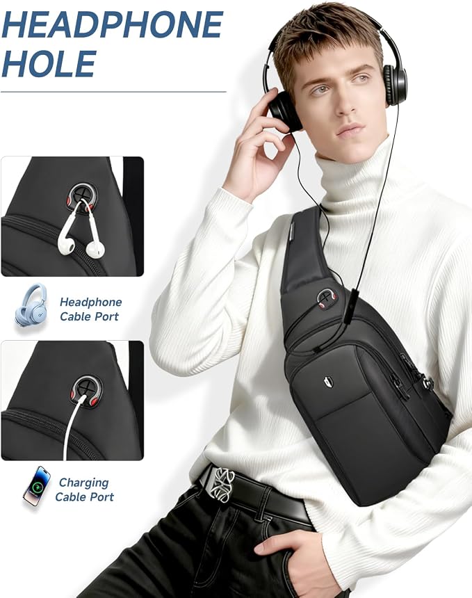 Sling Bag for Men, Anti Theft Crossbody Bag with Lockable Zipper, Water Resistant Chest Bag Fits 11” iPad & Switch 2, Lightweight Sling Backpack for Travel, Work & Commuting - Image 7