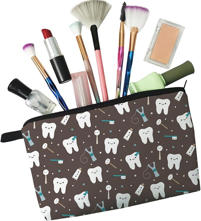 Livel lhood Cartoon Tooth Cute Small Makeup Bag | Printed Padded Cosmetic Organizer Zipper Pouch, Cartoon Tooth Gift for Women Friends - Image 5