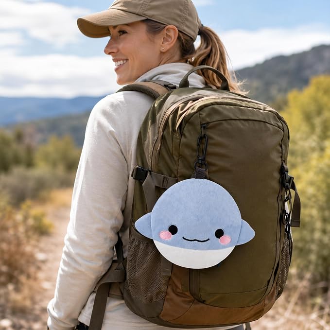 U Scinan Cute Animal 2-in-1 Travel Pillow and Eye Mask – Portable Neck Pillow with Adjustable Strap, Soft Plush Support for Airplane, Car, Train(Dolphin) - Image 3