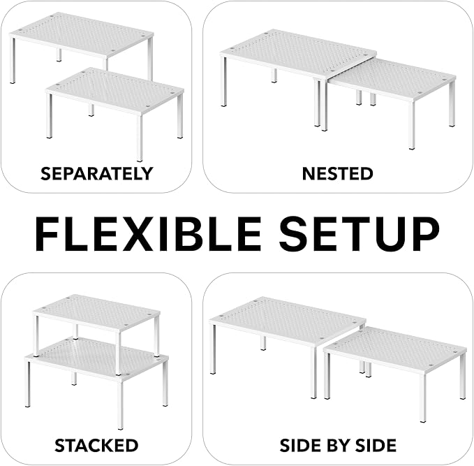 Simple Houseware Expandable Stackable Kitchen Counter Shelf Organizer, White, Metal Top, 11.25"L x 7.9"W x 5.4"H | Expandable & Stackable 9" D x 12.75" W x 5.9" H - Image 6